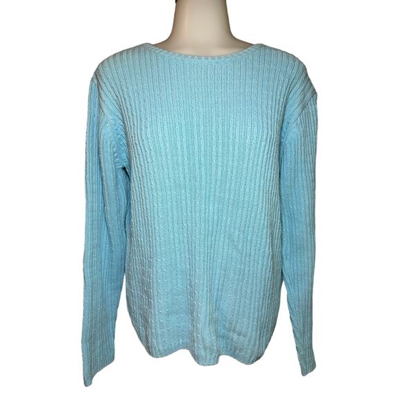 Talbots Vintage Women’s Size Small Blue Cotton Cable Knit Round Neck Sweater - Picture 1 of 5